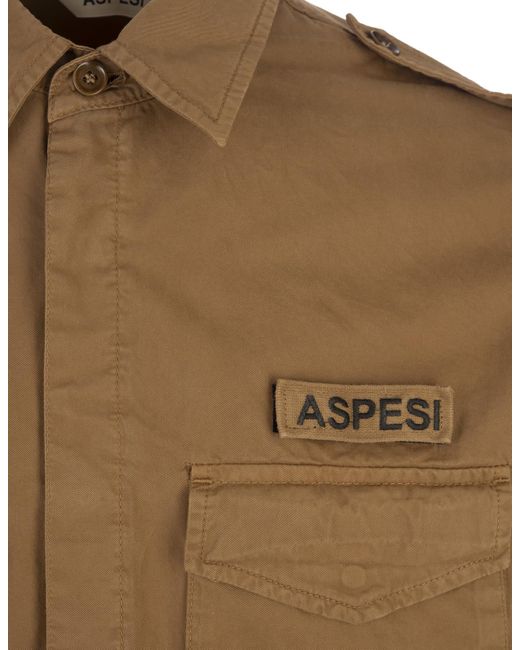 Aspesi Brown Light Cotton Gabardine Military Shirt for men