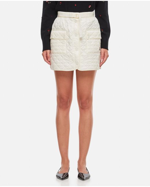 Moncler White Quilted Shiny Nylon Miniskirt