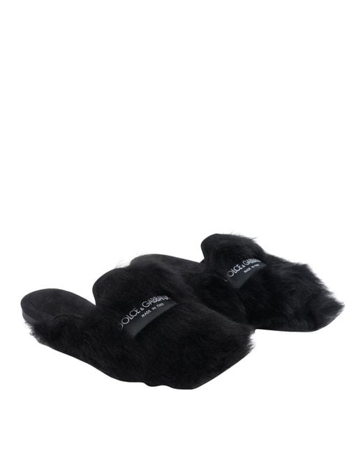 Dolce & Gabbana Black Sandals Real Fur/Rubber Sole