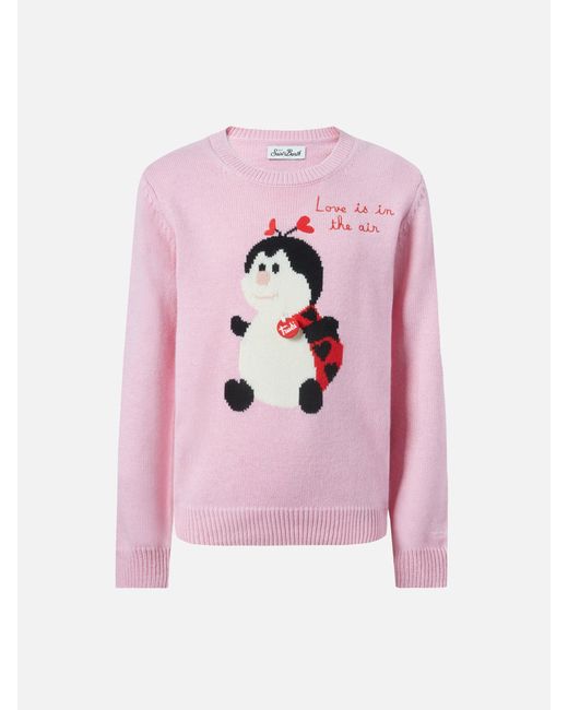 Mc2 Saint Barth Pink Princess Cashmere-Blend Sweater With Trudi Ladybug Patch