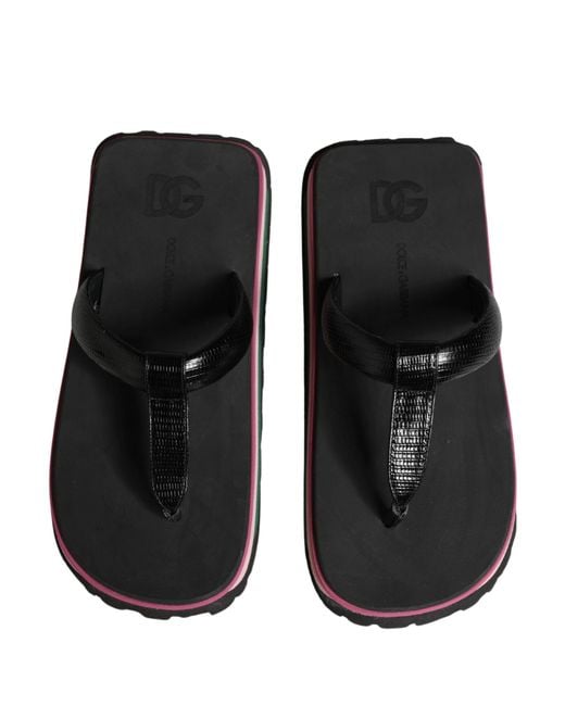 Dolce & Gabbana Black Rubber Chunky Flip Flop Shoes