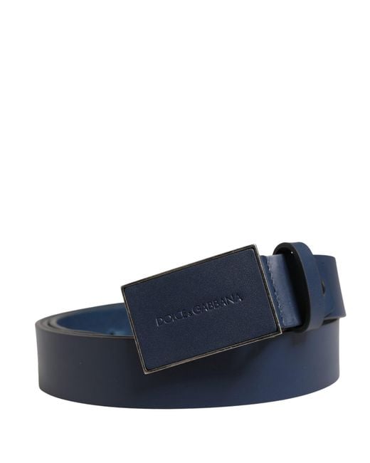 Dolce & Gabbana Blue Calf Leather Logo Metal Buckle Belt for men
