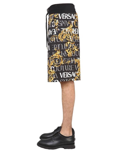 Versace Black Bermuda Shorts With Garland Print for men