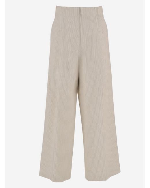 Dries Van Noten Natural Trousers Striped Cotton-Blend