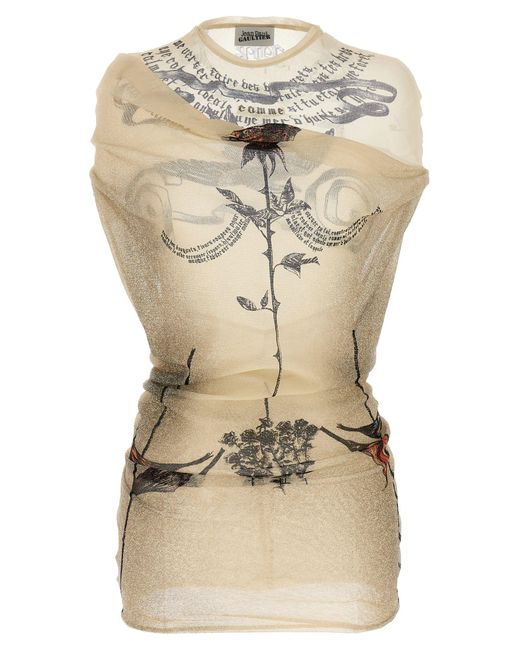 Jean Paul Gaultier Natural 'The Short Tattoo Rose And Bird' Dress