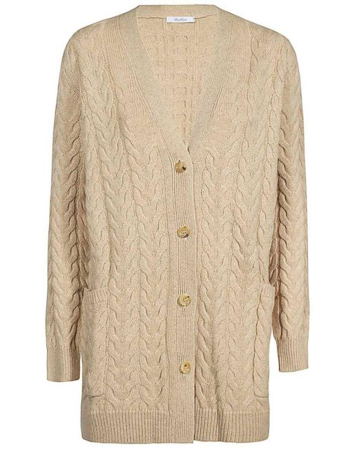 Max Mara Natural Buttoned Long-sleeved Knitted Cardigan