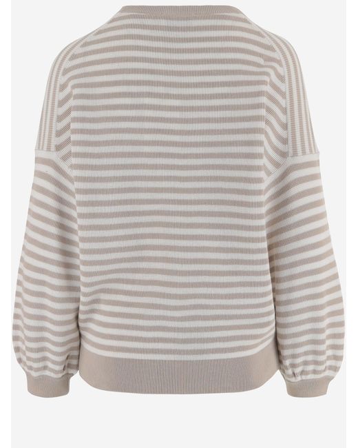 Bruno Manetti Gray Knit Cotton Striped Knitwear