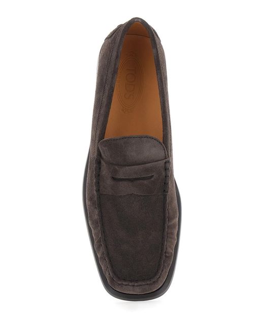 Tod's Brown Loafers With Pennyslot Suede Calf Leather for men