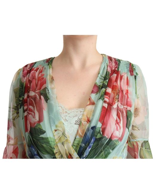 Dolce & Gabbana Green Elegant Floral Midi Silk Dress