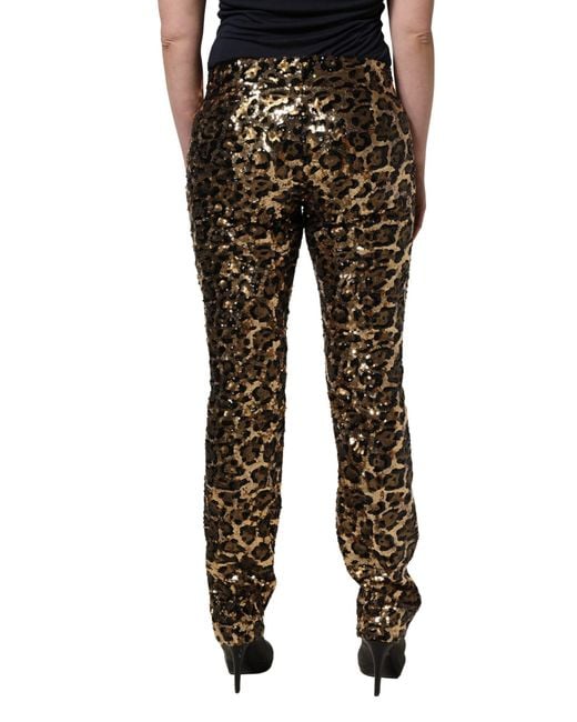 Dolce & Gabbana Black Leopard Sequined Straight Trouser Pants Polyester Silk