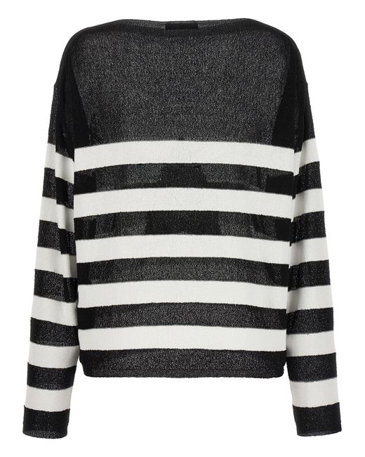 Balmain Gray Logo Embroidery Striped Sweater