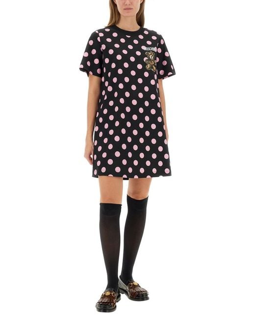 Moschino Black Teddy Polka Dots Dress Cotton