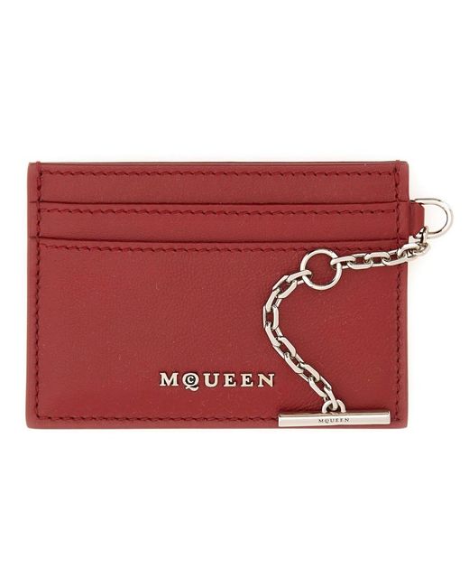 McQueen Red Sling Card Holder Leather Wallets & Purses