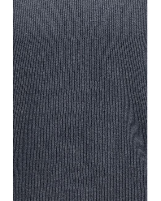 Brunello Cucinelli Blue Cotton Ribbed Polo Shirts for men