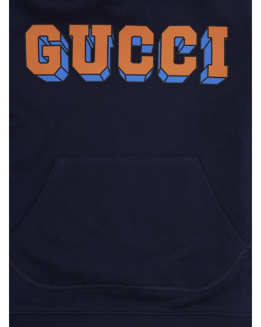 Gucci Blue Sweatshirt With Logo Lettering Cotton Hoods & Sweatshirts for men