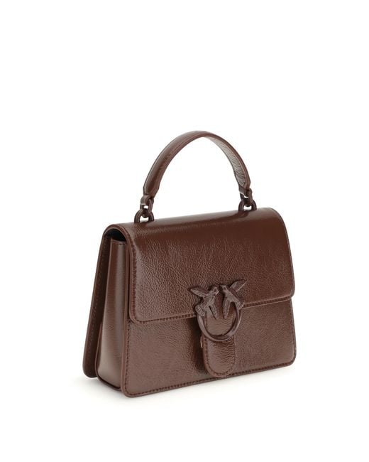 Pinko Brown Shiny Leather Love One Top Mini Handbag Goatskin/Hircus Goatskin Handbags