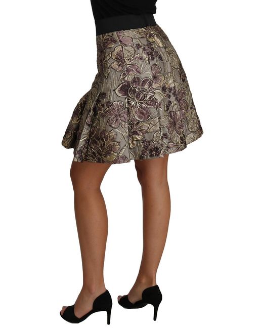 Dolce & Gabbana Black A-Line Mini Floral Print Jaquard Skirt Acetate