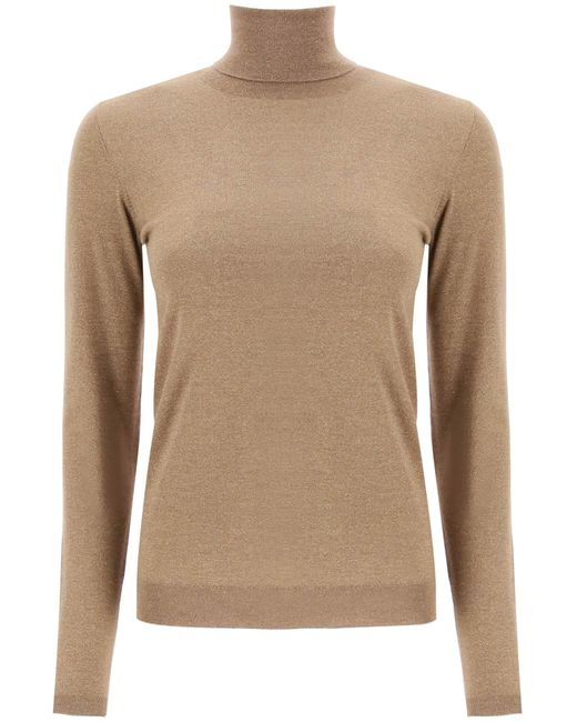 Brunello Cucinelli Brown Turtleneck Sweater In Cashmere And Silk Lurex Knit