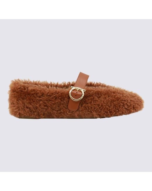Ferragamo Brown Camel Flats