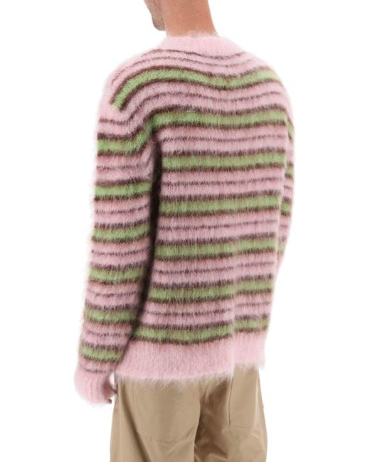 Marni Multicolor Sweater In Brushed Mohair With Striped Motif for men