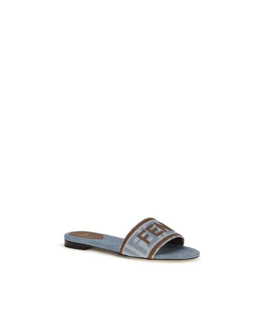 Fendi Blue Cotton Flat Sandals
