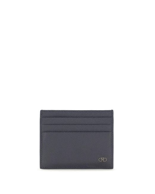 Ferragamo Blue Gancini Card Holder Calf Leather Bos Taurus Wallet for men