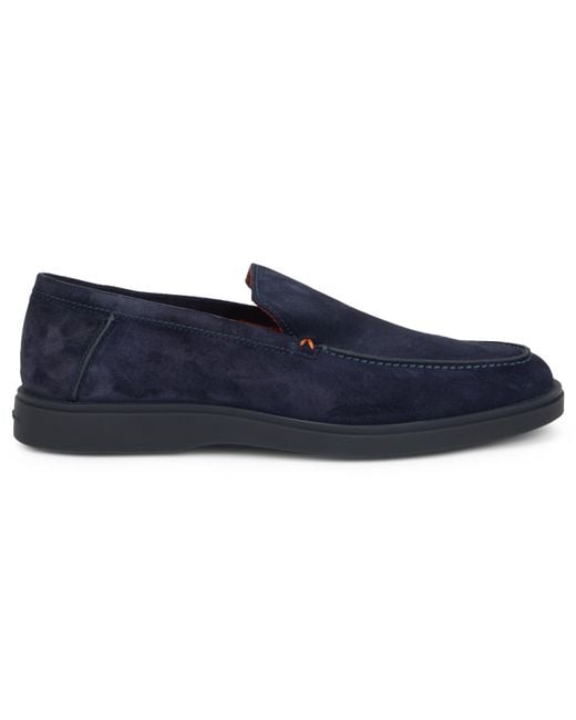 Santoni Blue Loafers Suede Calfskin for men