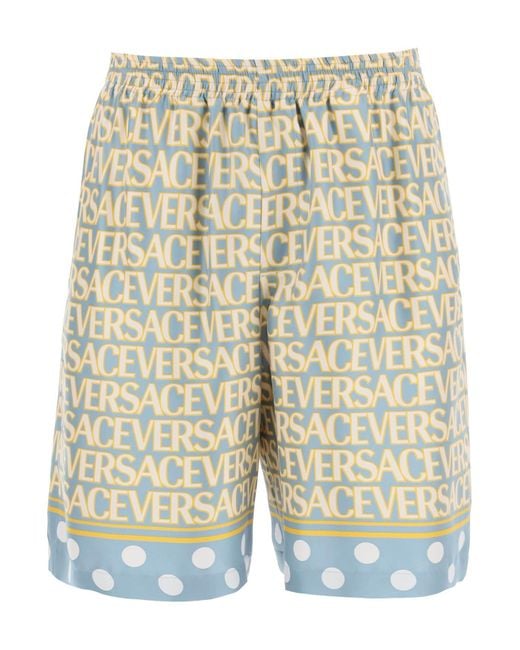 Versace Blue Allover Silk Shorts for men