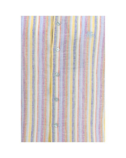 Etro White Multicolor Linen Pattern Shirt for men