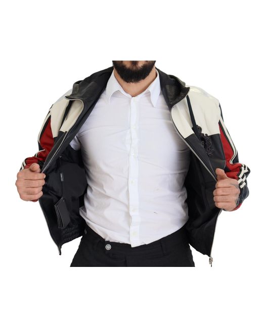 Dolce & Gabbana Black Leather Hooded Blouson Coat Jacket Clothing for men