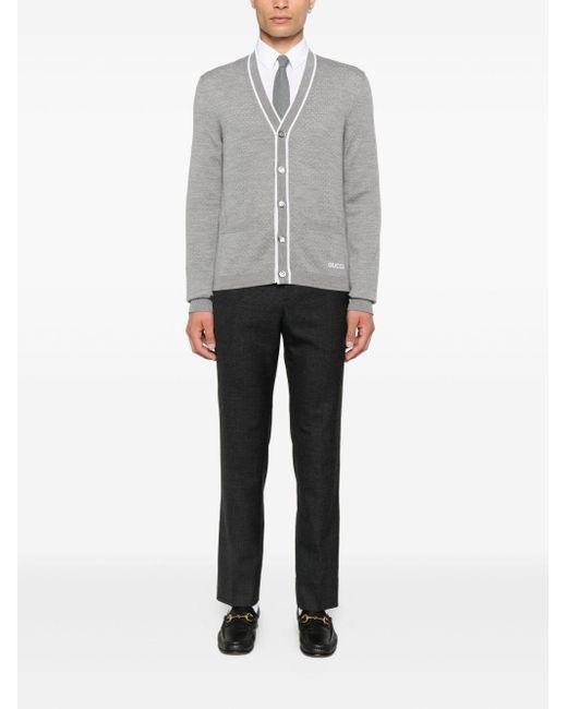 Gucci Gray Wool V-Necked Cardigan for men