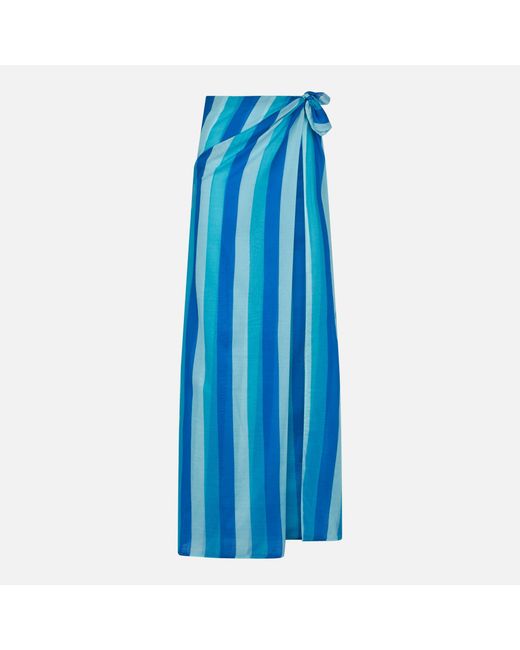 Mc2 Saint Barth Blue Cotton Pareo Skirt With Striped Print