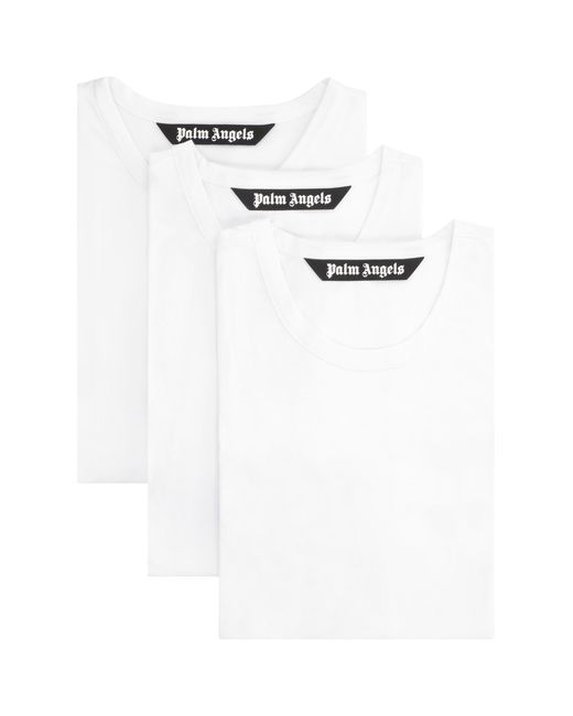 Palm Angels White Set Of Three Cotton T-Shirts for men