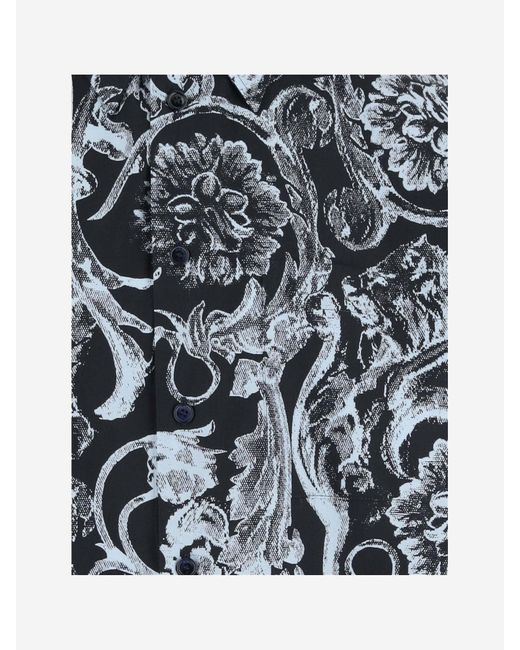 Versace Gray Cotton Shirt With Baroque Print for men