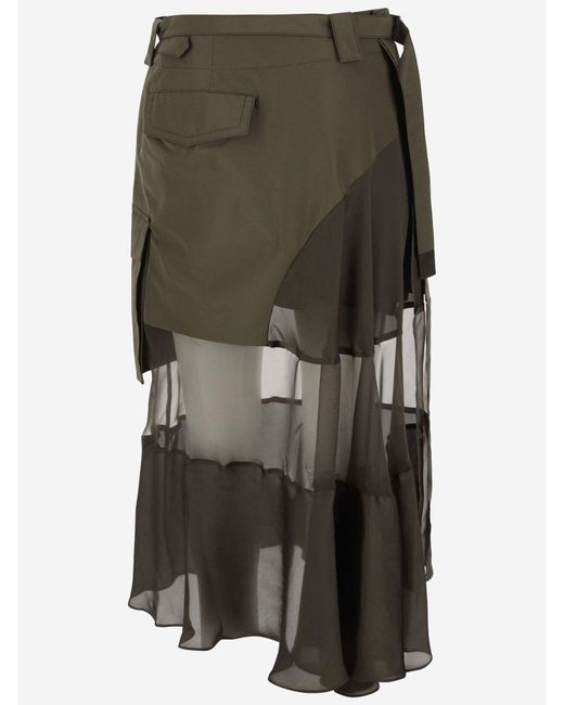 Sacai Green Nylon Midi Skirt