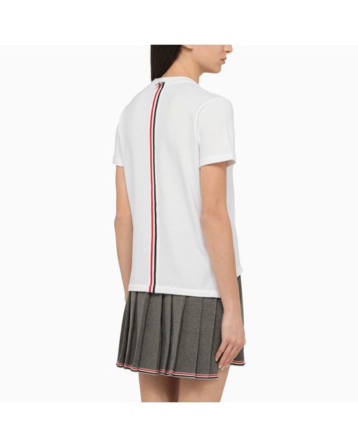 Thom Browne White T Shirt With Tricolour Detail