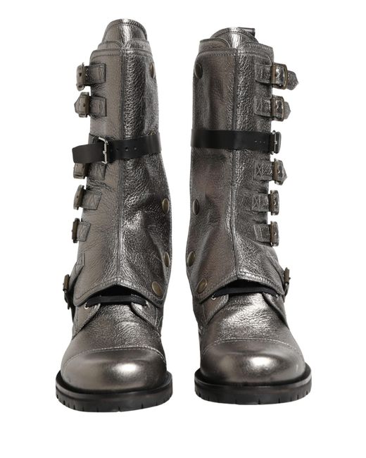 Dolce & Gabbana Metallic Leather Buckle Combat Boots Men\'s Shoes Dolce & Gabbana Metallic Leather Buckle Combat Boots Men\ main image 3