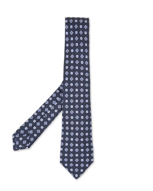 Kiton Blue Tie With Geometric Micro Pattern for men