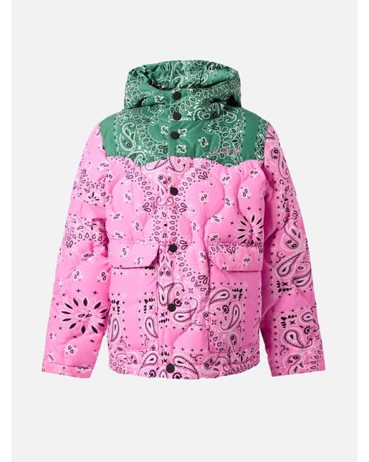 Mc2 Saint Barth Pink Hooded Down Padded Jacket Baxter Jr With Bandana Print