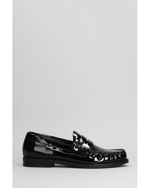 Lola Cruz Gray Loafers In Black Patent Leather