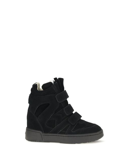 Isabel Marant Black Wedge Leather Sneakers Im3-Gz
