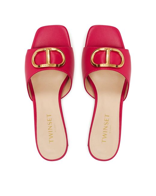 Twin Set Red Leather Sandals With Oval T