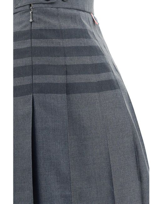 Thom Browne Gray Mini Dropped Back Pleated Skirt With Tonal Woven 4 Bar