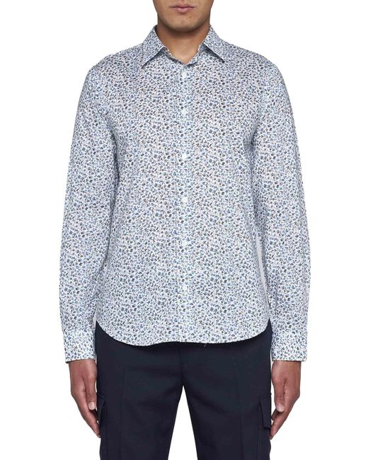 Paul Smith Blue Floral Print Cotton Shirt for men