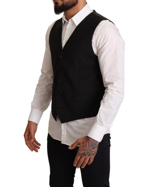 Dolce & Gabbana Black Formal Dress Vest Polyester Wool Elastane for men