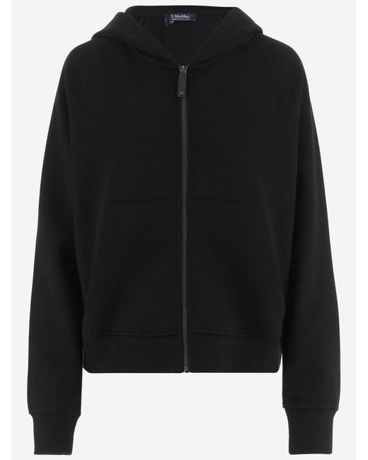 Max Mara Black Hooded Zip-Up Sweatshirt Cotton Blend