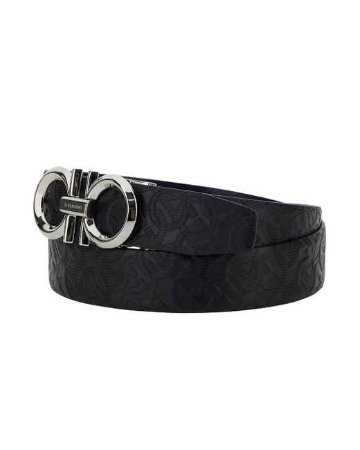 Ferragamo Black Leather Belt With Logo Buckle for men