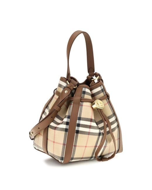 Burberry Natural Mini Check Bucket Bag Calf Leather Bos Taurus
