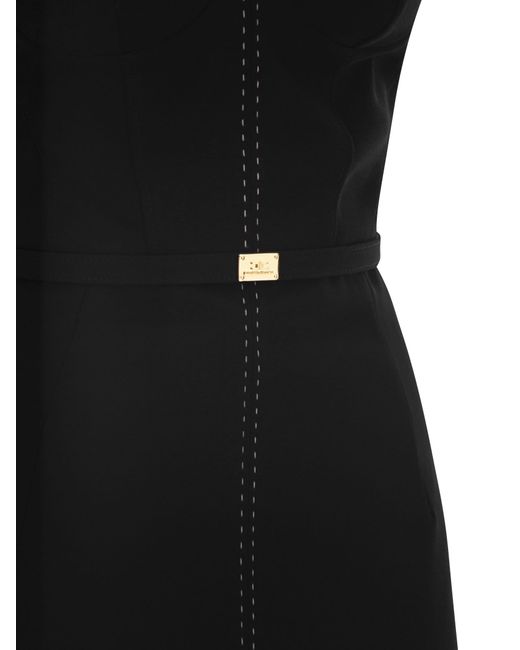 Elisabetta Franchi Black Crepe Bustier Dress With Contrasting Topstitching