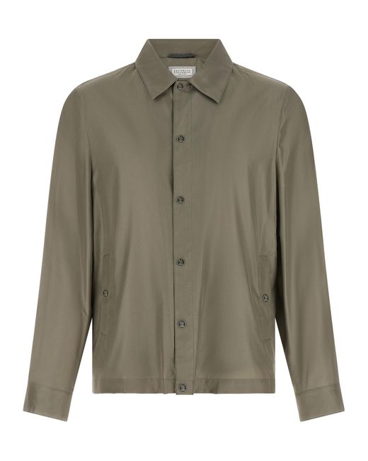 Brunello Cucinelli Green Silk Full-Length Jacket Clothing for men